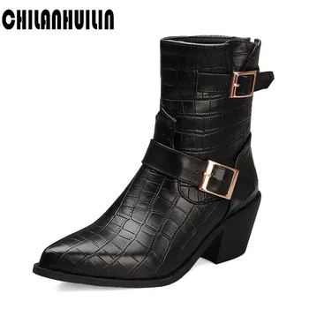 

classic design solid ankle boots for women zip high heels platform motorcycle boots ladies buckle footwear women casual shoes