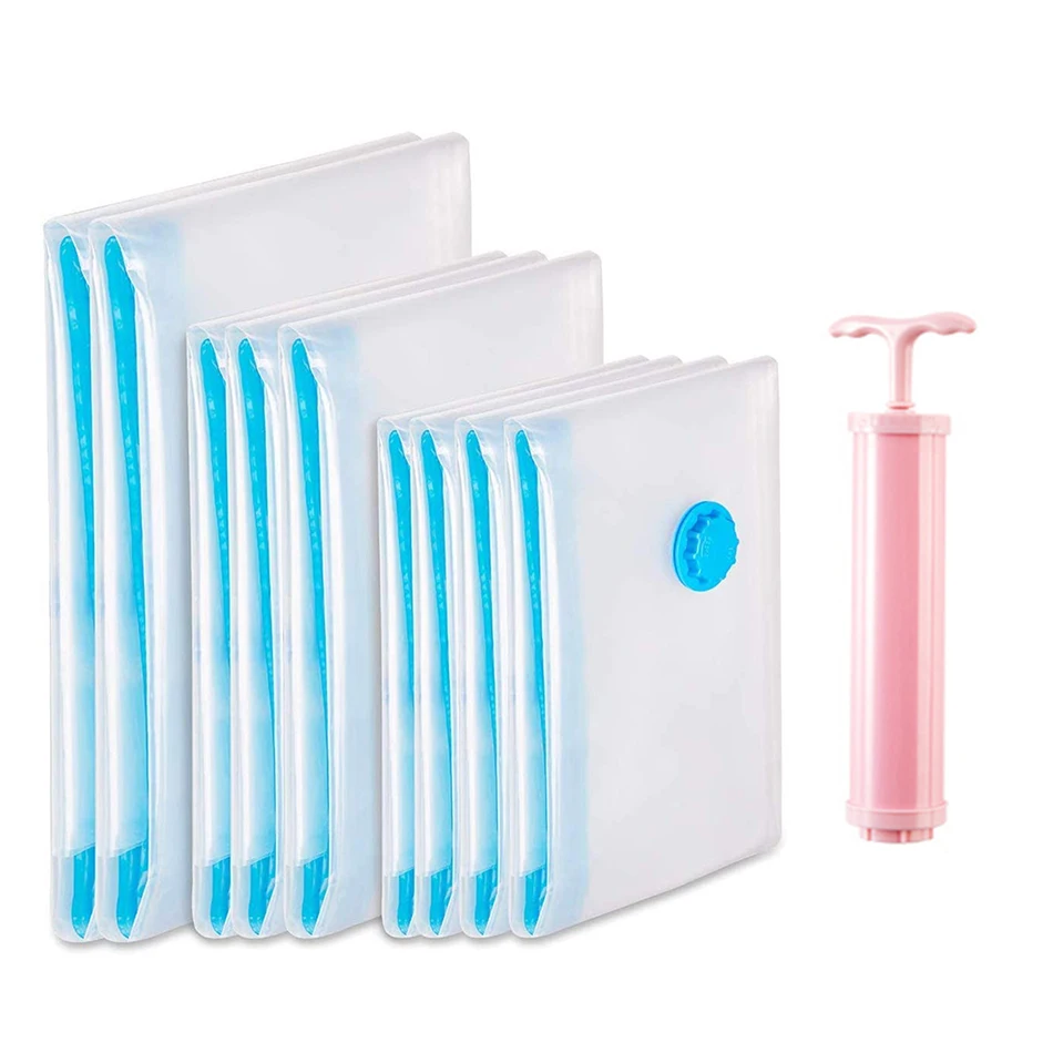 Vacuum-Storage-Bags Bedding-Blanket Pillows Hand-Pump-Seal Space Zipper Compression Travel