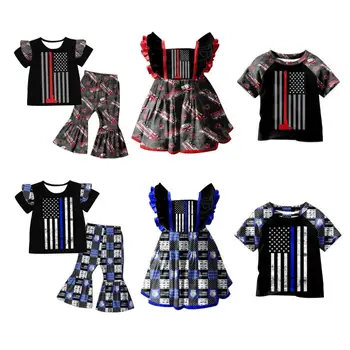 

Children's popular short sleeves police & fire-police outfit sets kids girl adorable outfit