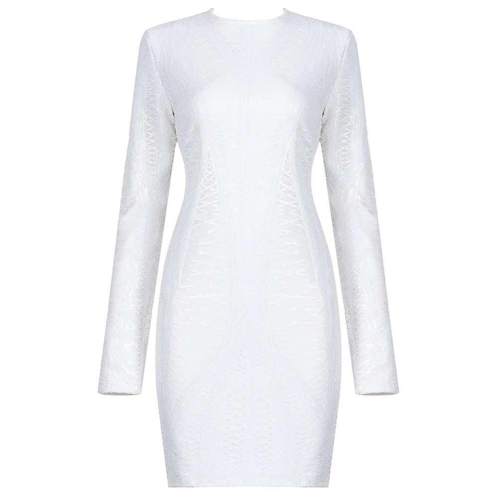 Высококачественное белое Сетчатое облегающее Бандажное платье с длинным рукавом из вискозы, вечернее винтажное платье для вечеринки