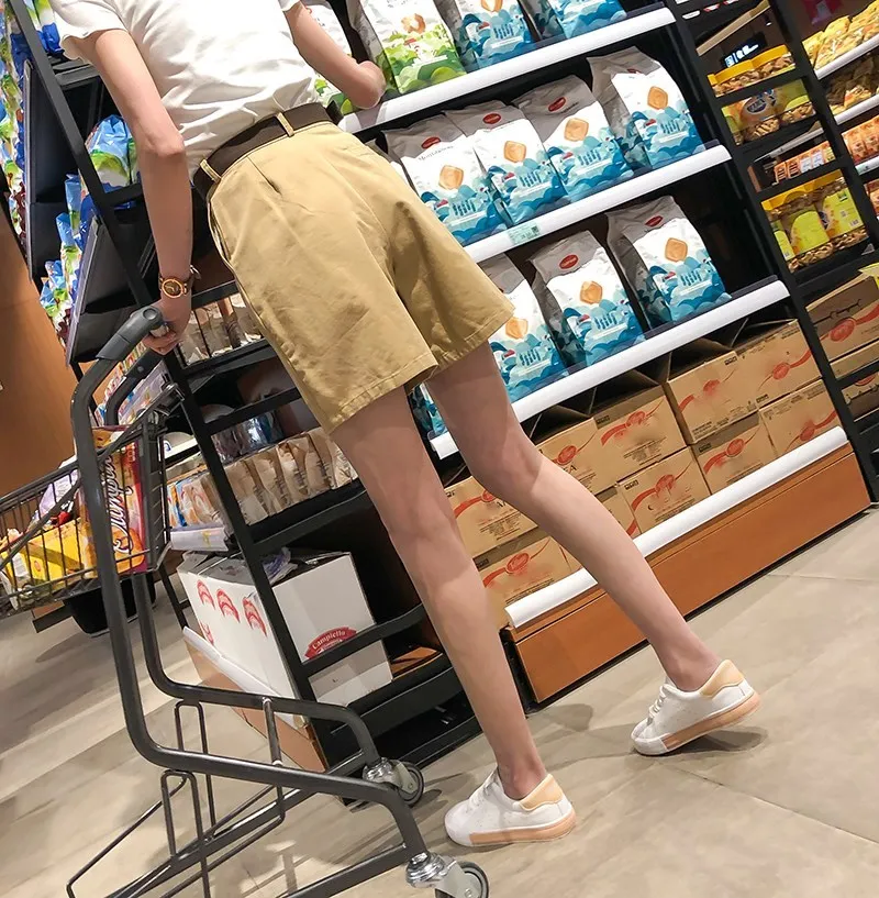 Tide Vogue Pop Tide модные красивые однотонные повседневные женские шорты с карманами и высокой талией Летние шикарные повседневные шорты с ремнем на молнии