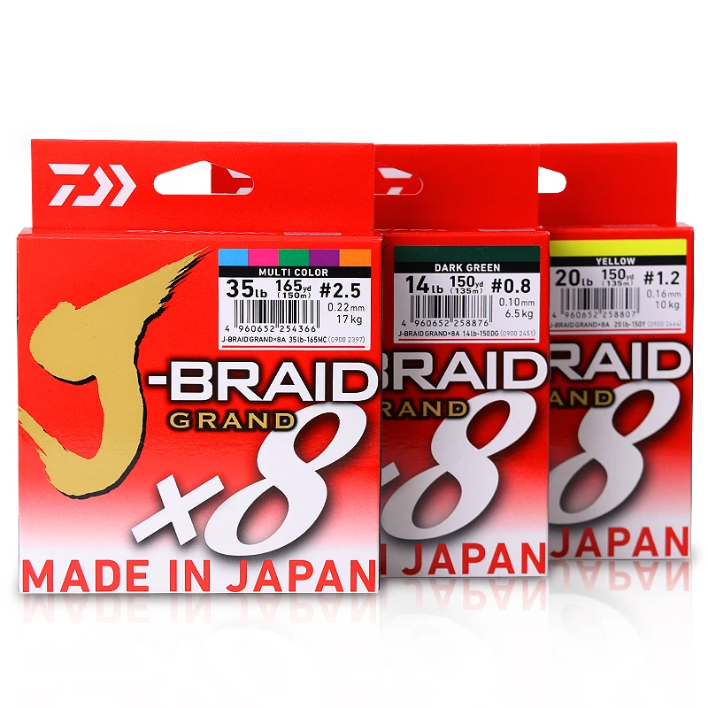 Daiwa original novo J-BRAID grande linha de pesca 135m 150m 8 fios trançado pe linha pesca monofilamento 10-60lb feito no japão