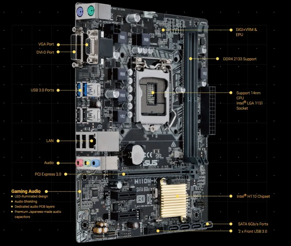 Full new ASUS H110MK motherboard (Intel H110/LGA 1151)