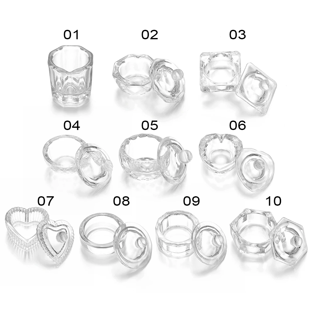 Transprent Acylic Crystal Glass Nail Crystal Cup With Lid Bowl Holder Acrylic Powder Dish Clear White Nail Art Accessory Tools 4