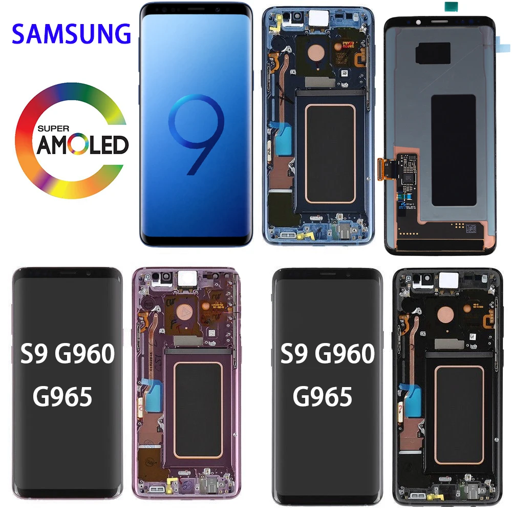 

100% ORIGINAL SUPER AMOLED SAMSUNG Galaxy S9 LCD S9 G960 G965 Display Touch Screen Digitizer with Frame Replacement Assembly