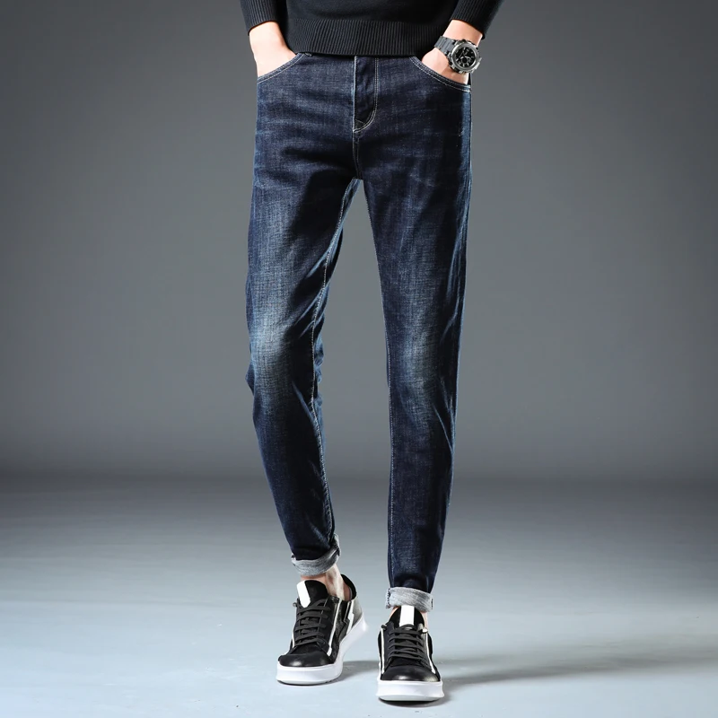 KSTUN, осенние и зимние джинсы, мужские, утолщенные, облегающие, темно-синие, стрейч, мужские джинсы, s, повседневные штаны, джинсовые брюки, Homme reflet vlated