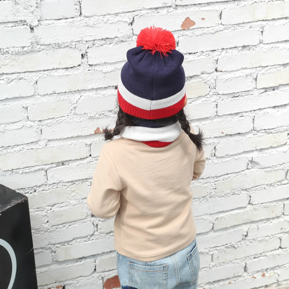 Soft Knitting Scarf and Hat Set Christmas Neck Scarf Winter Hat Keep Warm Neck Warmer for Children Boys Girls(Black
