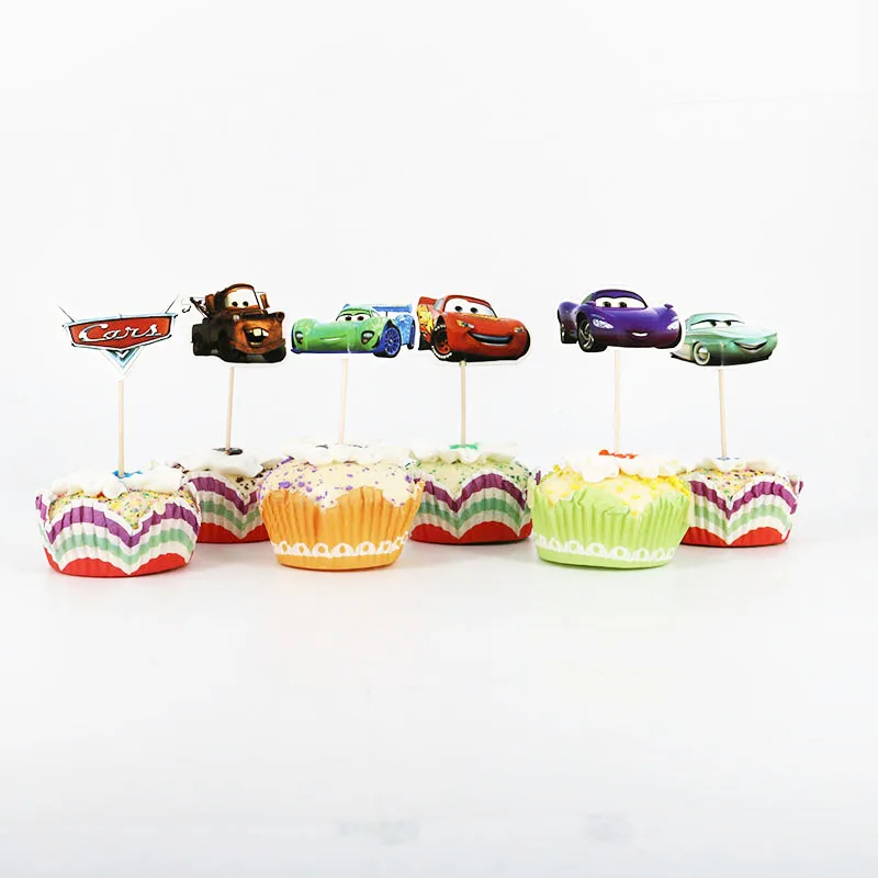 Disney Lightning McQueen автомобильный декор для вечеринки в честь Дня рождения шляпа скатерть и флаги детские праздничные принадлежности Автомобильная тематическая праздничный набор столовой посуды - Цвет: Cake topper 24pcs