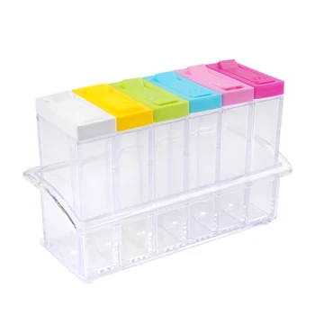 

6 Piece Spice Jar Colorful Seasoning Box Kitchen Condiment Storage Container Salt Dispenser