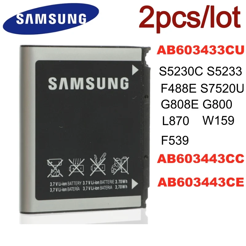 2 шт./лот AB603443CU AB603443CC AB603443CE батарея для SAMSUNG S5230C F488E G808E L870 W159 S7520U GT S5233 G800 S5230 F539|Аккумуляторы мобильных