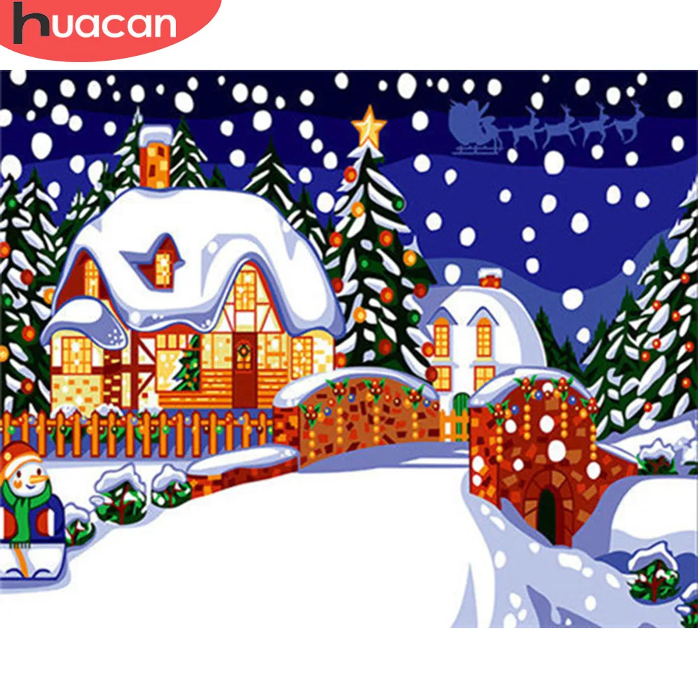 

HUACAN DIY Pictures By Numbers Christmas Scenery Kits Drawing Canvas HandPainted Oil Painting By Number Snow Home Decoration