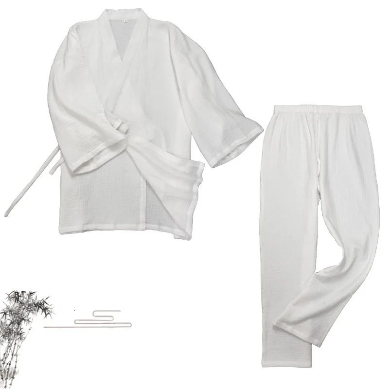 Japanese Ancient Style White Pajamas Pants Set Woman & Men's