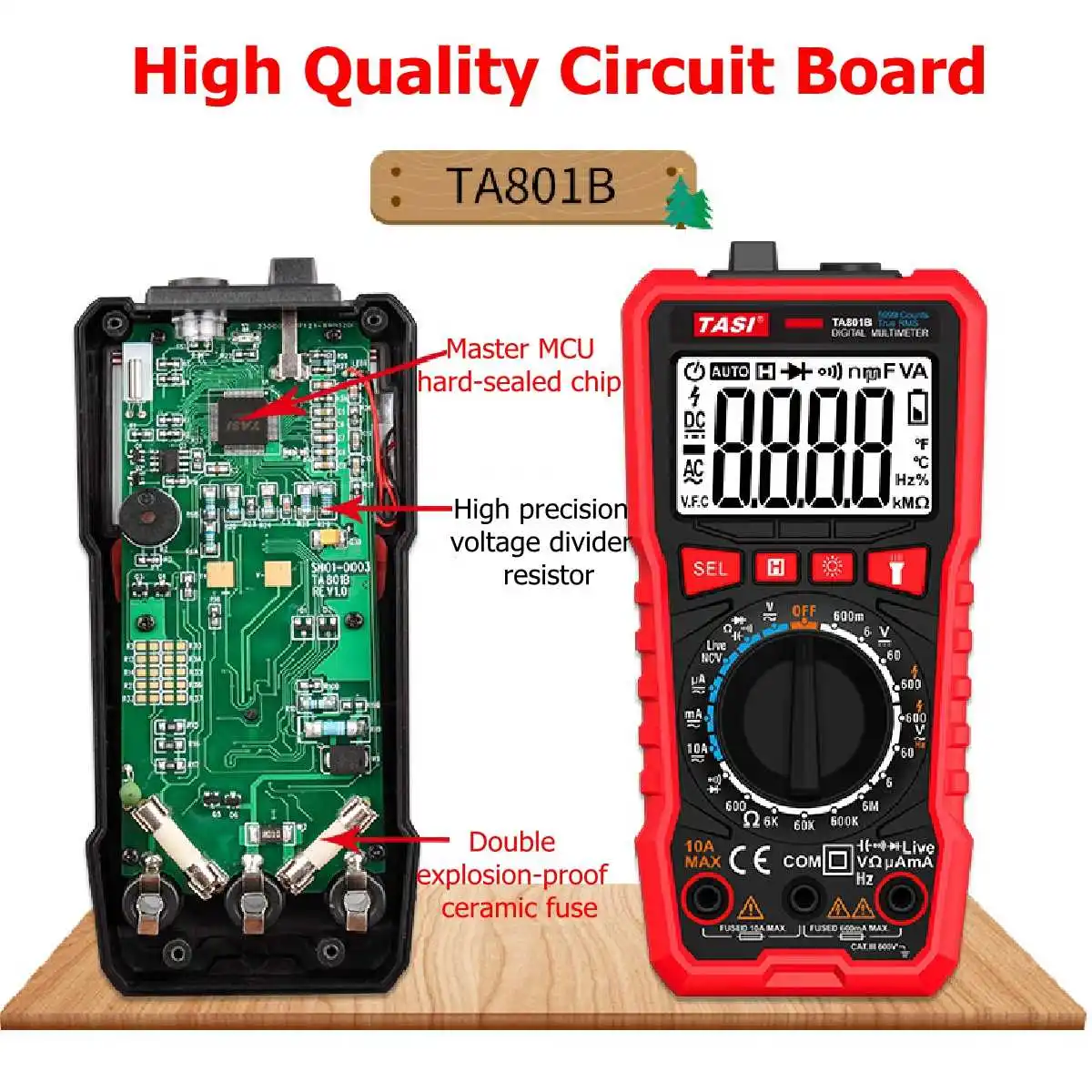TA801B True-RMS lcd Цифровой мультиметр 5999 отсчетов Амперметр Напряжение ом метр