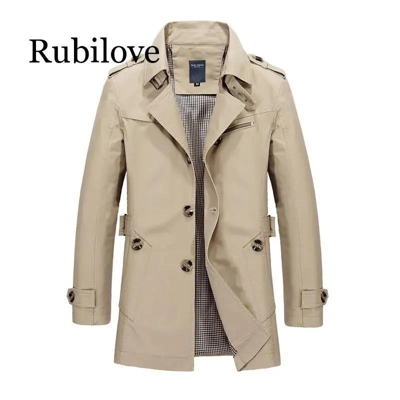 Rubilove, длинный кожаный мужской Тренч, новинка, Мужская Весенняя повседневная куртка, ветровка, верхняя одежда, высокое качество, модное длинное пальто