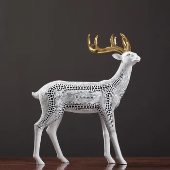 

NORDIC ABSTRACT ARTS ANIMALS FIGURINES WAVE POINT SIKA DEER STATUE CREATIVE RESIN ART&CRAFT HOME DECORATION ACCESSORIES R3146