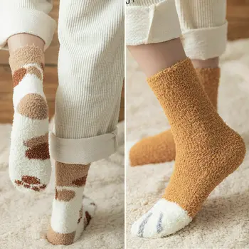 

Casual Women Girls Sock Fluffy Warm Slipper Socks Winter Fall Fuzzy Cute Girl Cat Paw Home Sleeping Animal Socks Hosiery 2019