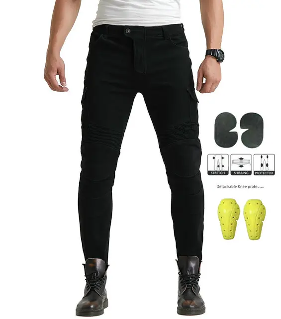 Motorcycle Pants Moto Protection Motocross Jeans Rodilleras Moto Jeans Men Motorcycle Motocross Pants Four Seasons Breathable JES-6- Black
