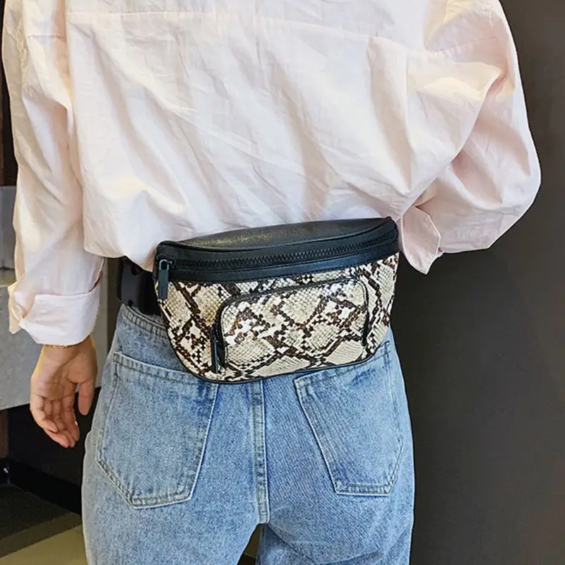 Модная женская поясная сумка с узором змеиной кожи, Женская Повседневная сумка на пояс, сумка для телефона, Женская дорожная сумка на плечо