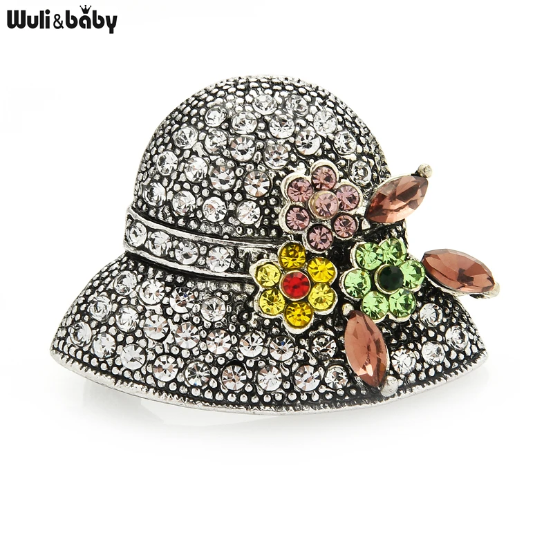 Женская брошь в форме шляпы Wuli &amp baby Винтажная цветка 3 цвета стразы для
