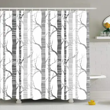 

Shower Curtain Set with Hooks 72x72 Decor Pattern Birch Seamless Trees Vintage Textile Gray Nature Tree Textures Abstract Or