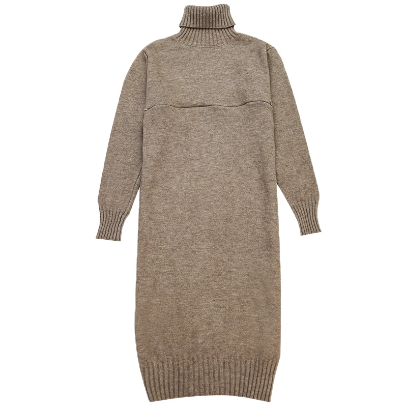 1012# Autumn Winter High Neck Knitted Maternity Long Sweaters Loose Straight Pullovers Dress Clothes for Pregnant Women Nursing
