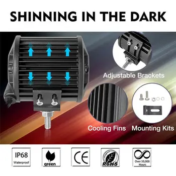 

Set LED Work Lights Car SUV Boat 1 Pair 6000K 8640LM DC 9-30V Replacement