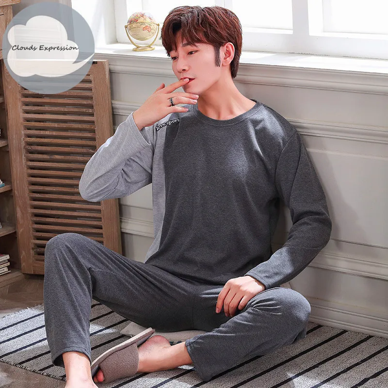 Осень зима трикотажные хлопковые мужские пижамы с героями мультфильмов набор