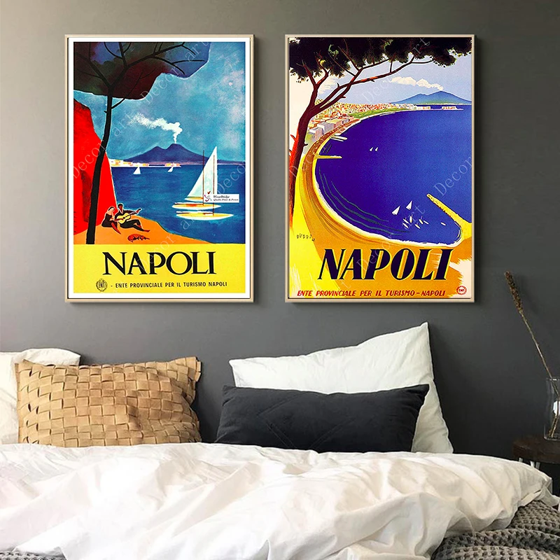 Средиземноморский город Неаполь итальянские картины на холсте винтажные крафт