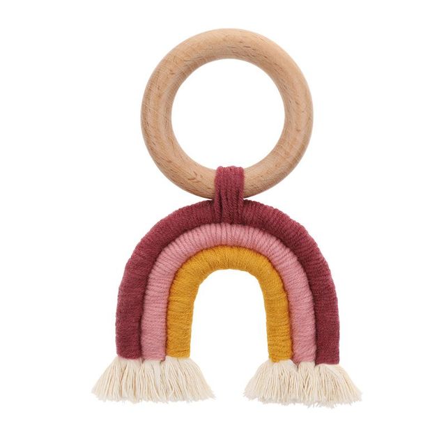Teething Ring Rainbow Wooden Boho Baby Teether Stroller Toys Shower Gift D7YD