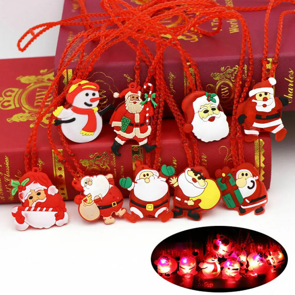 Светодиодный светильник Санта Клаус ожерелье кулон Рождественский подарок для маленького ребенка ожерелье украшения светящиеся вечерние принадлежности