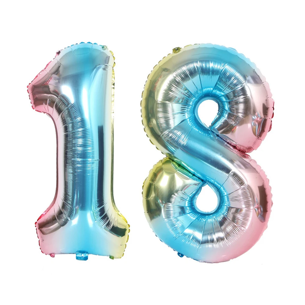 Globo de aluminio con números de colores degradados de arcoíris de 32 pulgadas, 10, 11, 16, 18 y 60 globos para fiestas de cumpleaños, suministros para decoración del hogar