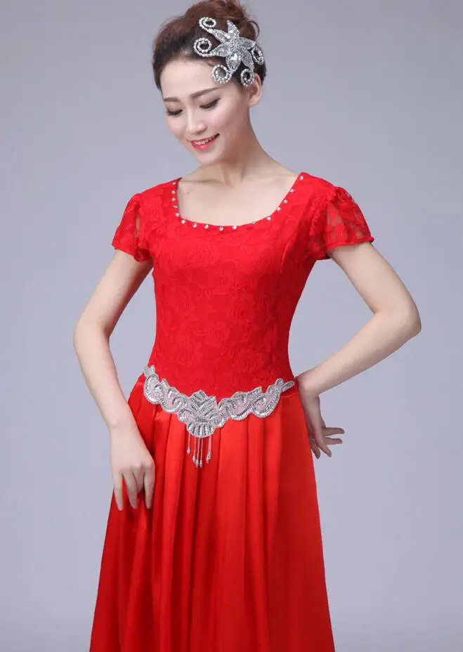 Китайский костюм для народных танцев, классическое платье для хорового танца, традиционное платье, юбка, бальный танцевальный костюм для сцены, одежда - Цвет: 3