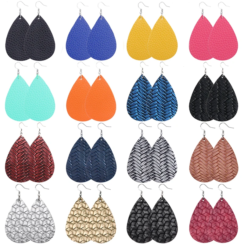 Dangle Earrings Drop Earrings Dome Teardrop Earrings 35 Colors Teardrop Leather Earrings Lightweight For Women Gifts