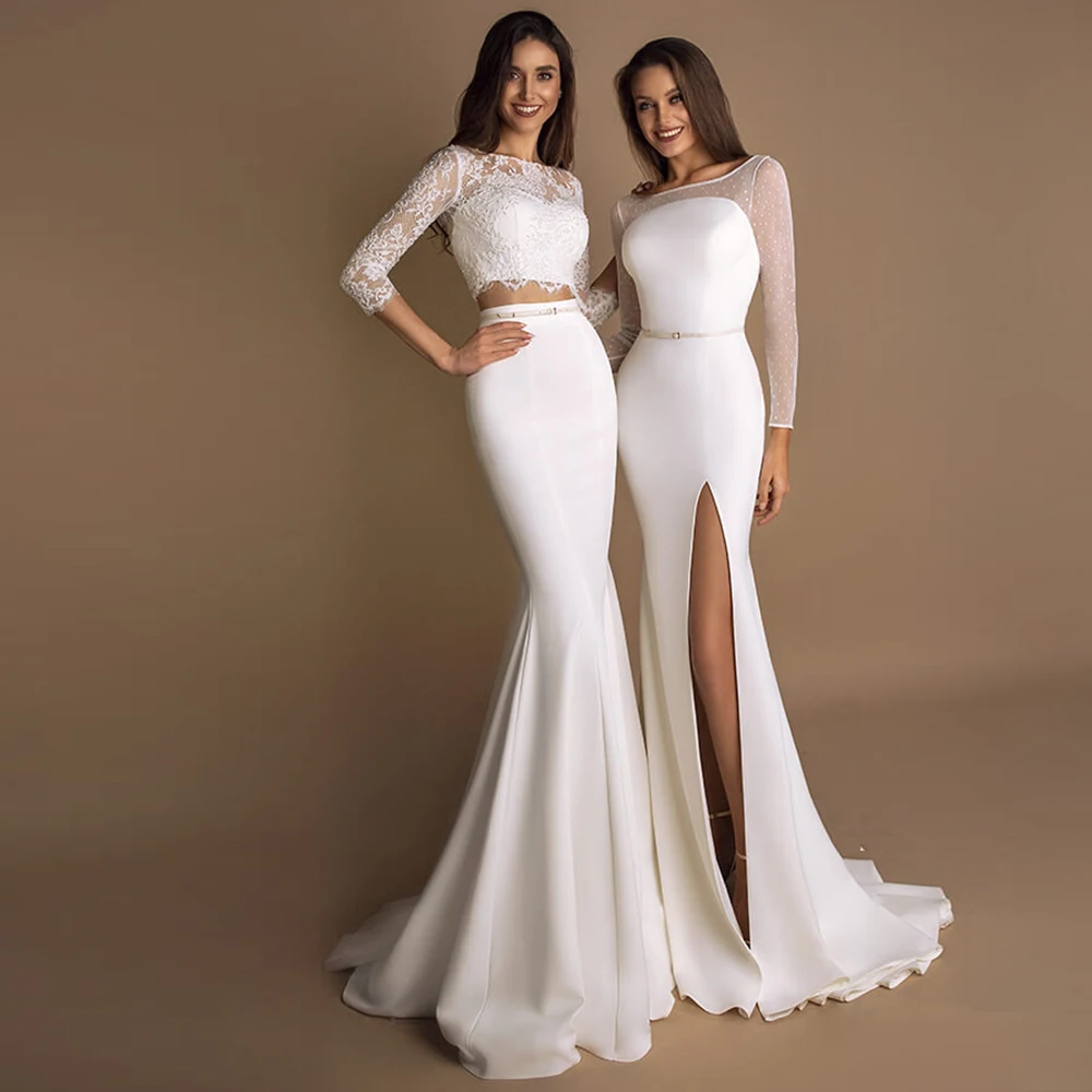 Vestido De Noiva Sereia короткий рукав, расшитый бисером кружева сатин 2 в 1 Русалка Свадебные платья товарный знак Aliexpress Matrimonio