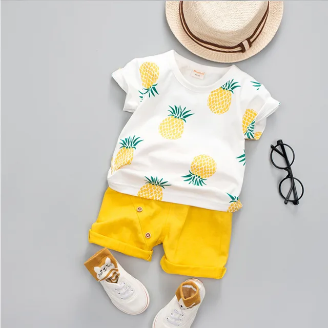 New Summer Baby Clothes Suit Children Fashion Boys Girls Cartoon T-Shirt Shorts 2Pcs/set Toddler Casual Clothing Kids Tracksuits CWW boluo S Yellow