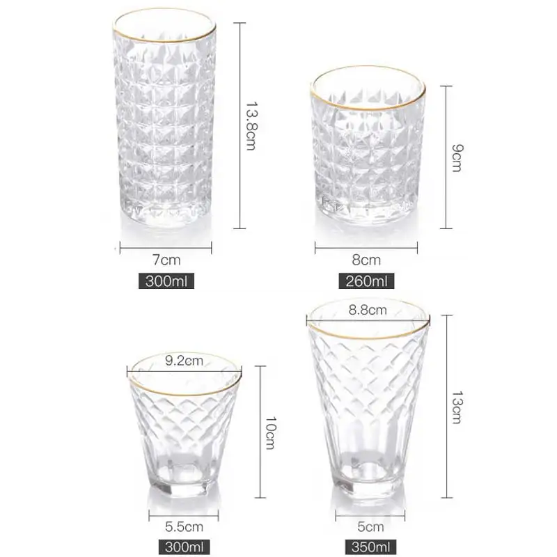 Хрустальное тисненое стекло для вина прозрачная Золотая оправа стеклянная чашка для виски домашний офис бар пивная молочная сока кофейная кружка стакан для питья es