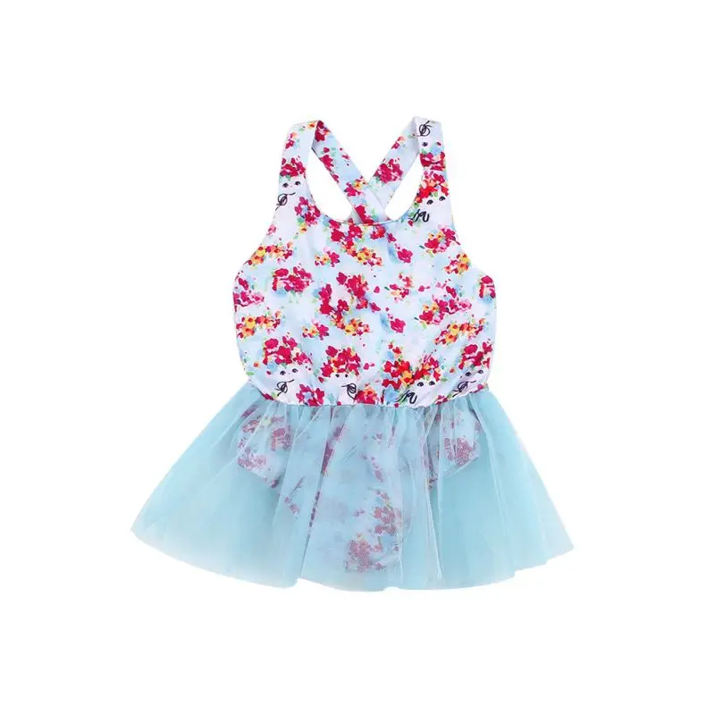 

1Pc Baby Girl Summer Sleeveless Flower Print Pattern Gauze Lace Swimsuit Children Cute Beachwear Bathing Suits