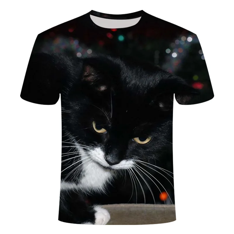 Черно белая футболка с кошками для мужчин/женщин 3d принт Meow звезда кошка хип хоп
