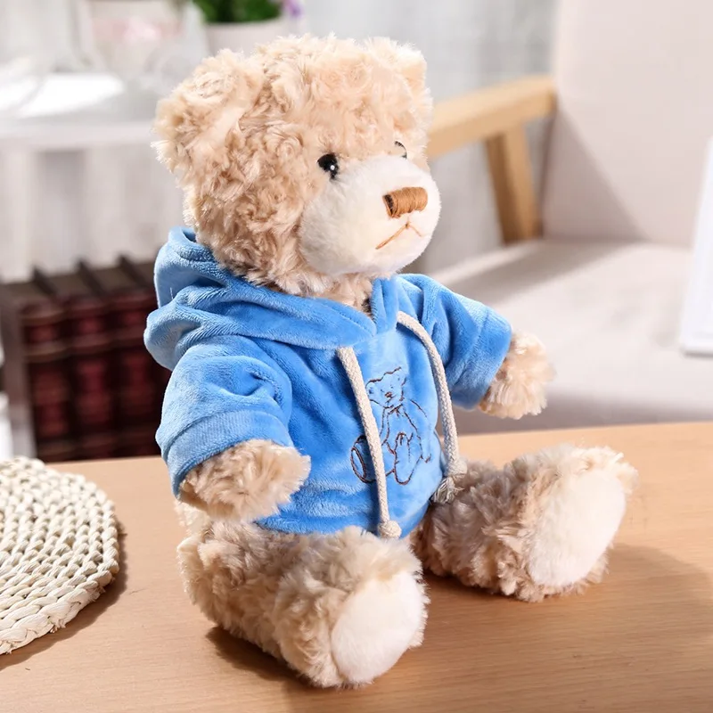 Blue Clothes 25cm Cute Teddy Bear Cartoon Animal Dressed Bear Baby Sleeping Girls Best Doll Kid Toy - Цвет: Blue Clothes