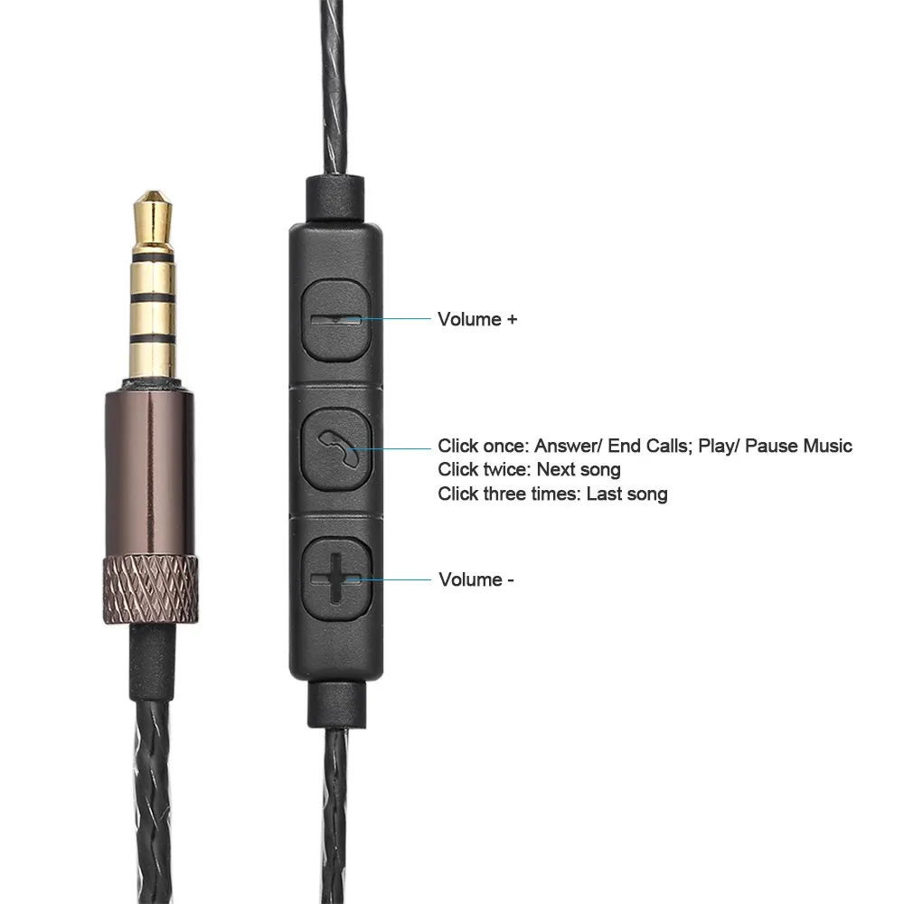 2-контактный 0,75 мм до 3,5 мм наушники сменные вкладыши для наушников телефонный кабель 3 кнопки пульта дистанционного управления для KZ-ZS3 ZS4 ZS5 ZS6 ZST ED12 ES3 ESR TF10