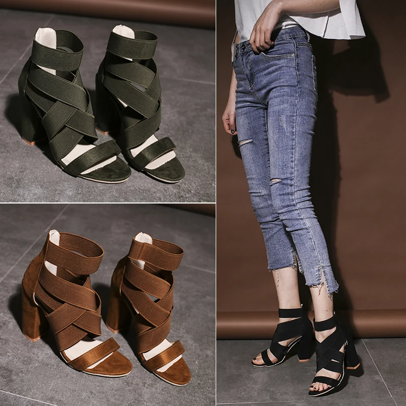 

high Fan Mingxing model with coarse delicate contracted sexy hollow-out the Roman cross with cool boots woman shoes