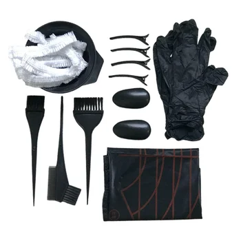 

9Pcs Hair Dyeing Brushes Combs Hair Oil Treatment Bowl Ear Cover Disposable Cloak Shower Caps Black