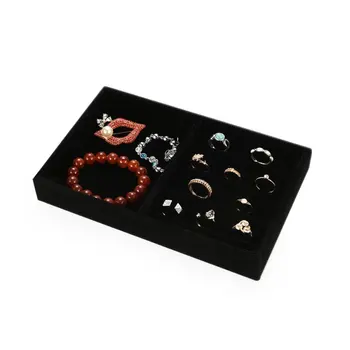 

Portable Velvet Jewelry Ring Earring Insert Display Cufflinks Organizer Box Wooden Flat Stackable Tray Holder Storage Showcase