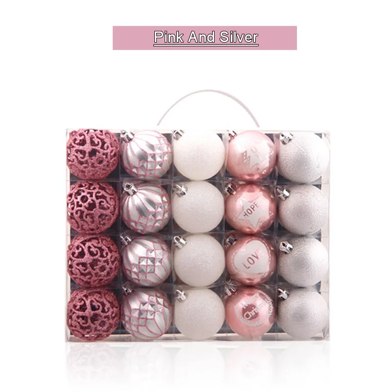 Pink And Silver 20 шт./партия 6 см/2,4 дюймов украшения цветные шары Рождественская елка украшения висят Блестящий игрушечный шарик для вечеринки для дома и бара Свадебный декор - Цвет: Pink And Silver