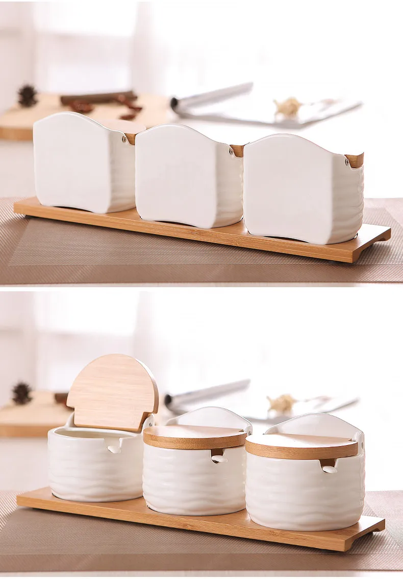 Кухонная приправа баночки из трех частей керамический контейнер для приправ набор солевых банок Бытовая приправа баночки для приправ WF8221010
