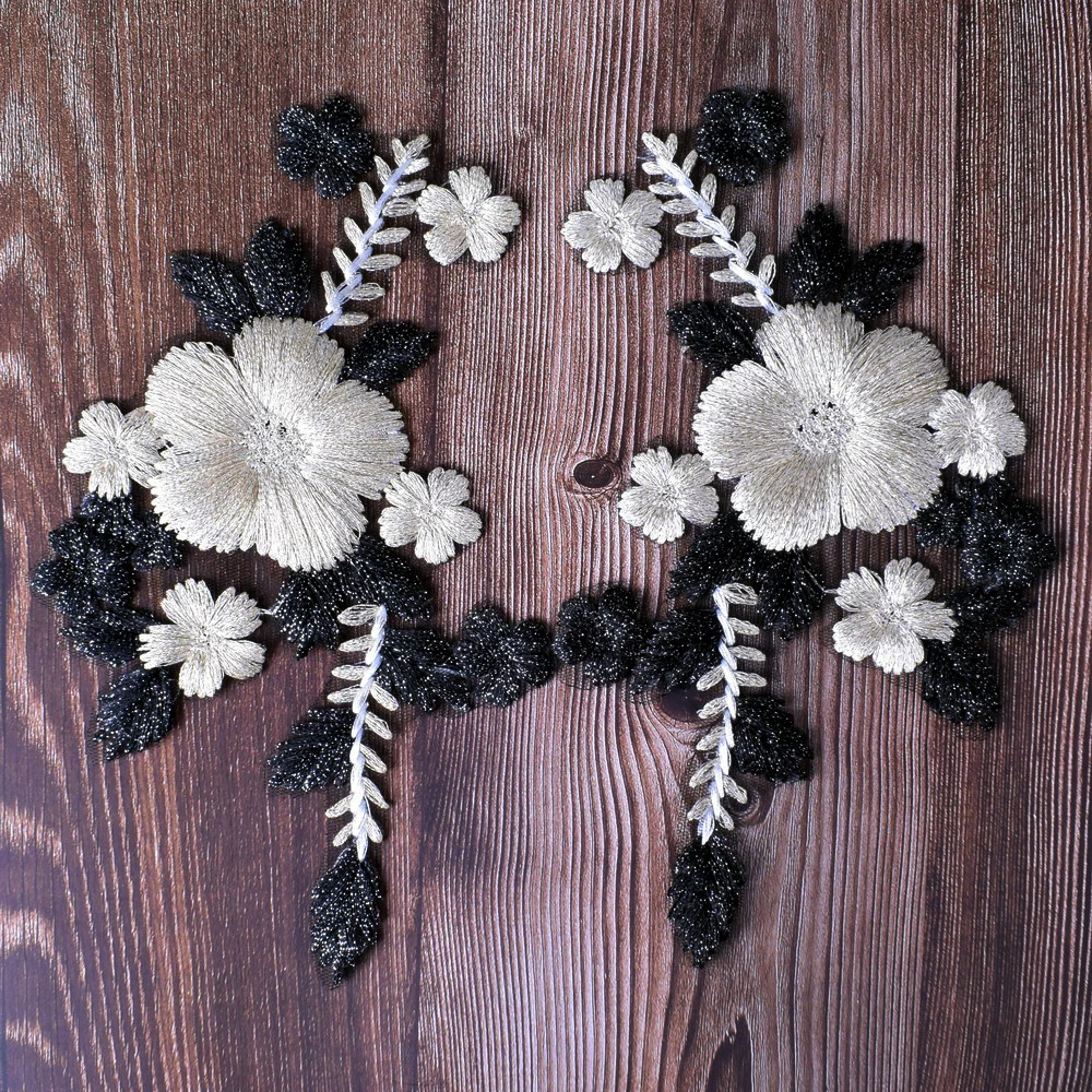 2Pcs/Set Lace Embroidery Flower Patches Dress Costume DIY Decorative Flower Stickers Scrapbooking NL085