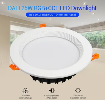

New Miboxer DL-DOW25 dimmable DALI 25W RGB + CCT LED downlight; DP3 touch screen DL-POW1 DIN rail DALI bus power