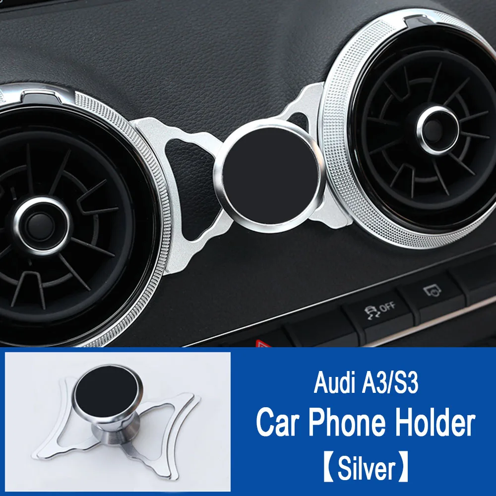 Автомобильный держатель телефона для Audi A3 S3 8V Air Vent Mount автомобильные стильные подвески держатель для навигатора 360 градусов вращающаяся поддержка Мобильные аксессуары - Цвет: Silver