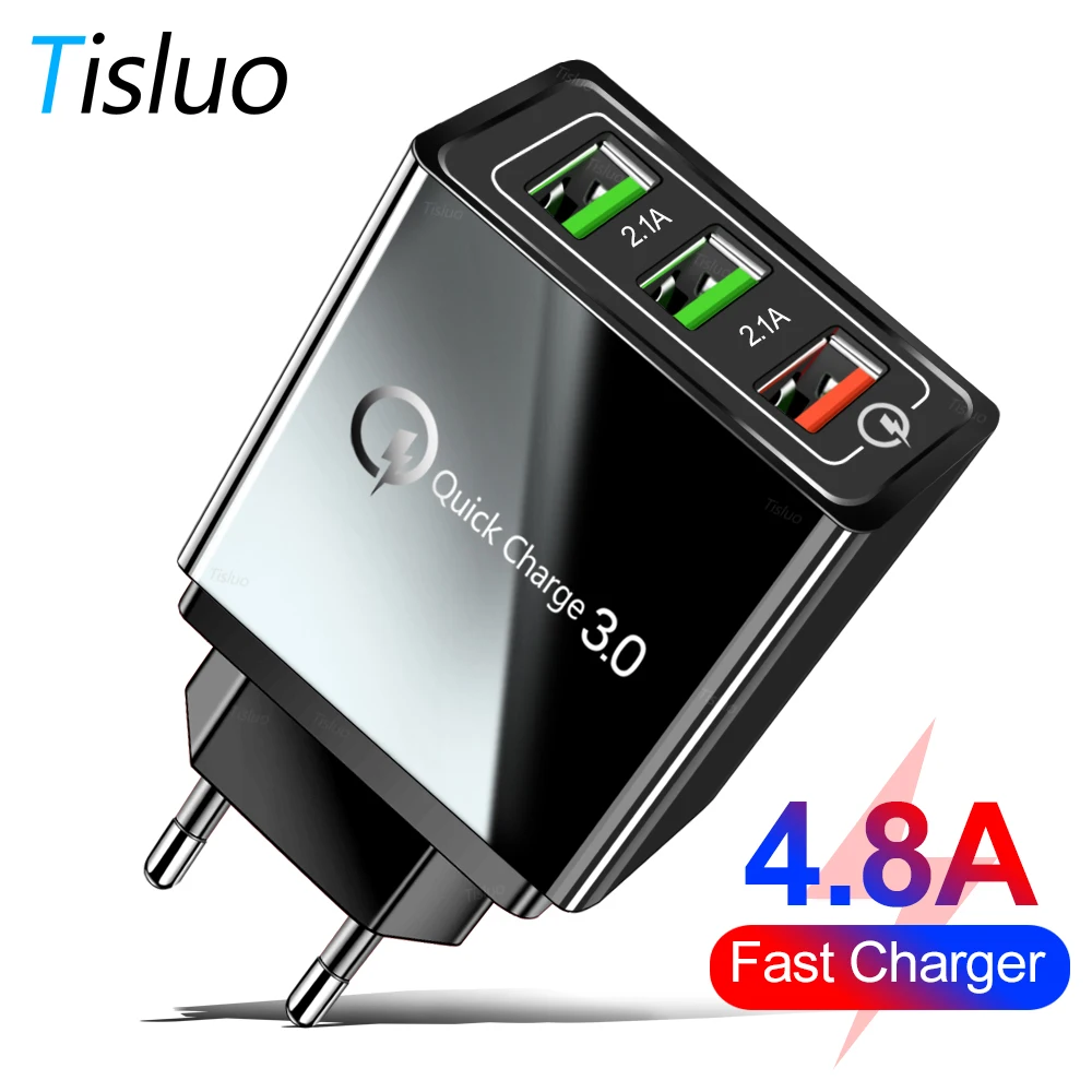 

4.8A Quick Charge 3.0 USB Charger 3 Port USB Fast Charger QC3.0 For Samsung S10 A50 Xiaomi Mi9 iPhone X 7 EU US Wall Adapter