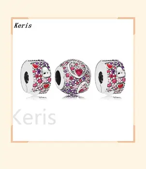 

100% 925 sterling silver 1:1 day of boyfriends asymmetric love bracelet clip hearts frizzy charm set